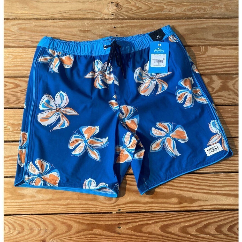 NEW $55 O’Neill Floral Volley Stretch Swim Shorts Medium Men’s Blue Urchin